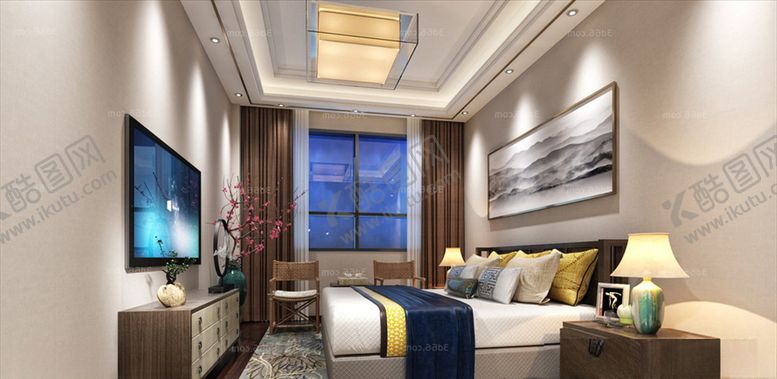 编号：13886609160719571801【酷图网】源文件下载-新中式卧室