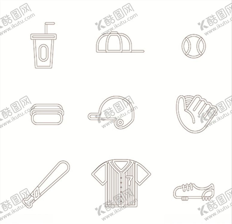 编号：35229407130909371775【酷图网】源文件下载-卡通棒球服手套帽子汽水橄榄球