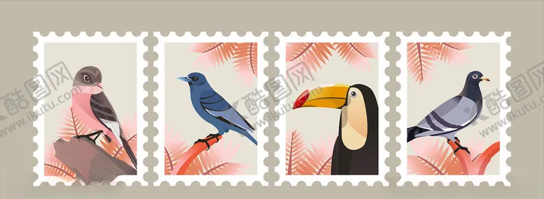 编号：64905910211343531259【酷图网】源文件下载-鸟类邮票