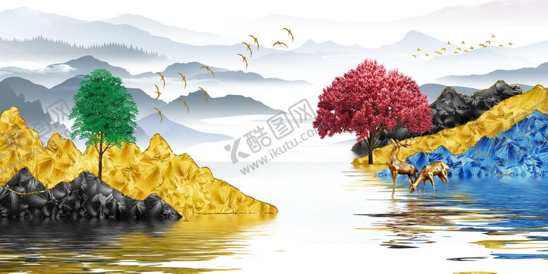 编号：68243710080803252136【酷图网】源文件下载-新中式背景墙