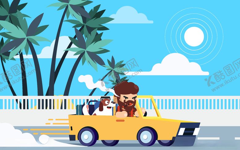 编号：18534309132313281170【酷图网】源文件下载-创意开车旅行的男子和宠物狗