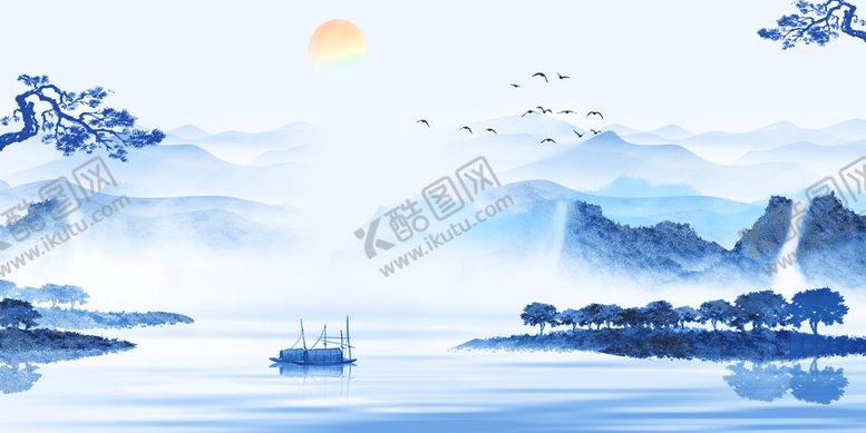 编号：10954609200042222463【酷图网】源文件下载-蓝色中国风水墨背景