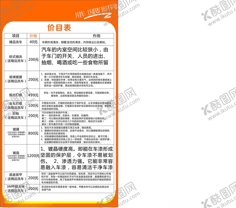 编号：37792710250900356551【酷图网】源文件下载-汽修价目表