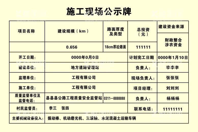 编号：45920812201637342624【酷图网】源文件下载-施工现场公示牌