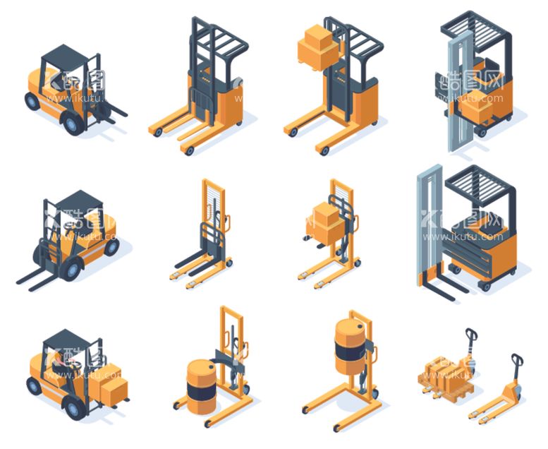 编号：87496403070514208928【酷图网】源文件下载-卡通等距叉车矢量插画