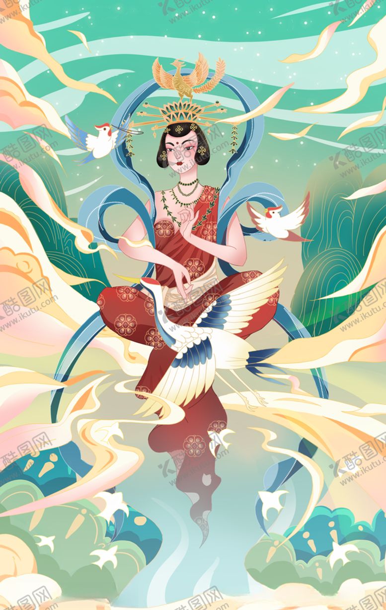 编号：65167605031146158814【酷图网】源文件下载-敦煌仙女插画清新背景海报素材
