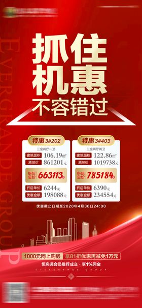 房地产特惠红金海报