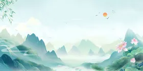 中式背景山水画素材水墨画海报工笔画国风素材