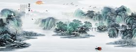 抽象金色山水水墨床头画