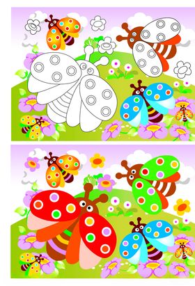 小蜜蜂飞舞卡通填色卡插画