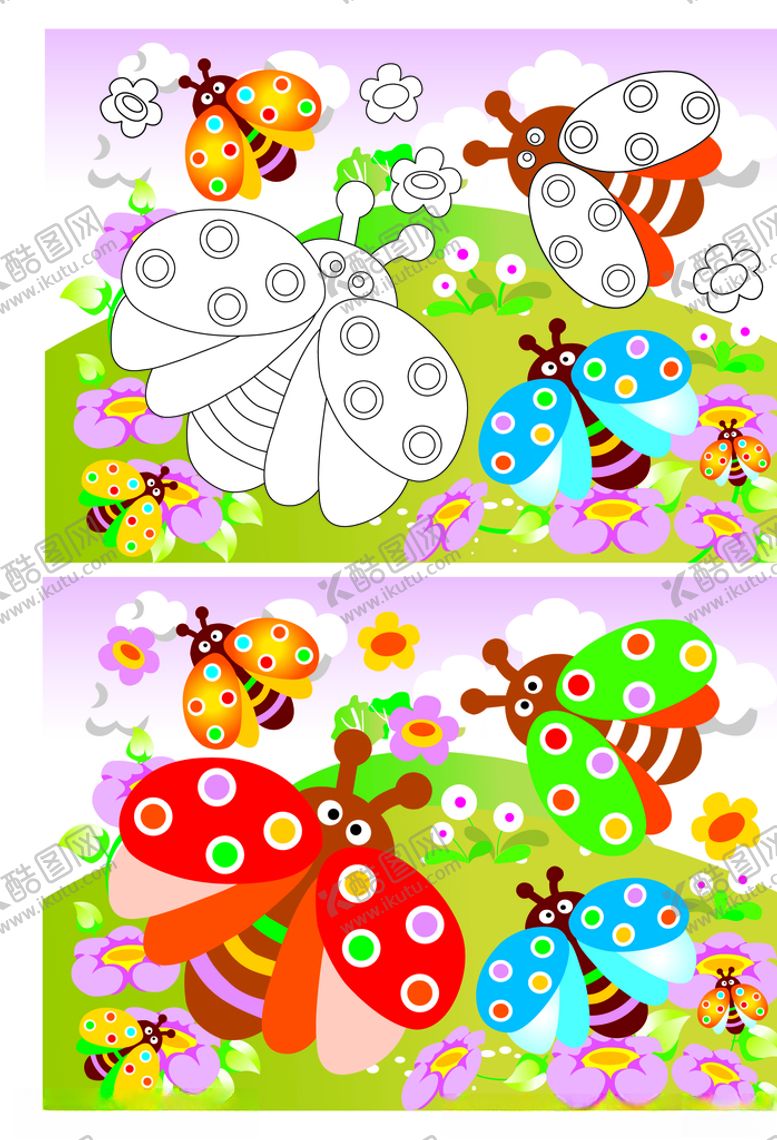 编号：57247609270621399549【酷图网】源文件下载-小蜜蜂飞舞卡通填色卡插画