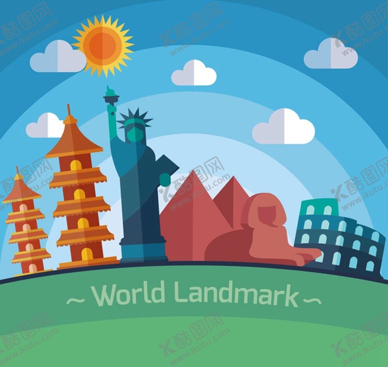 编号：46529309152259031657【酷图网】源文件下载-扁平著名地标插画