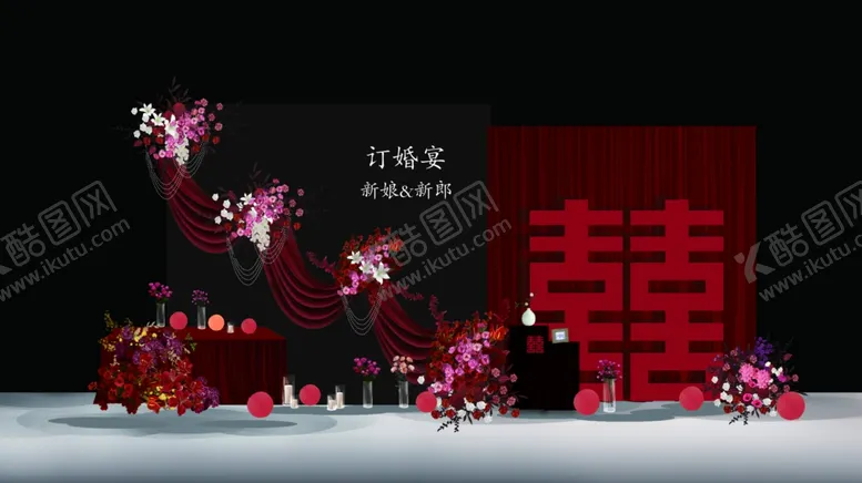 编号：66231802241322456168【酷图网】源文件下载-黑红色订婚宴
