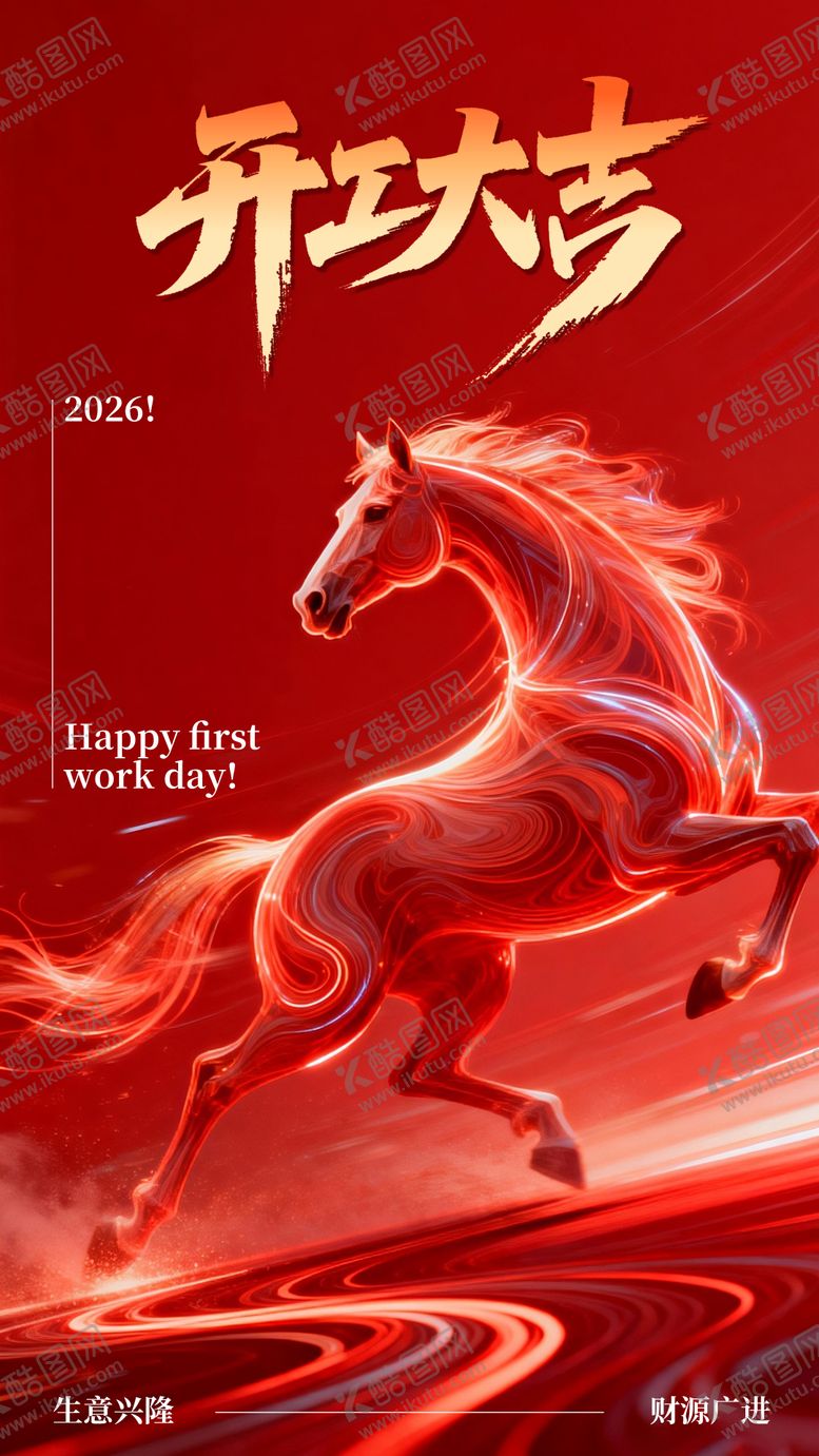 编号：12840002220101494391【酷图网】源文件下载-马年开工大吉红金海报