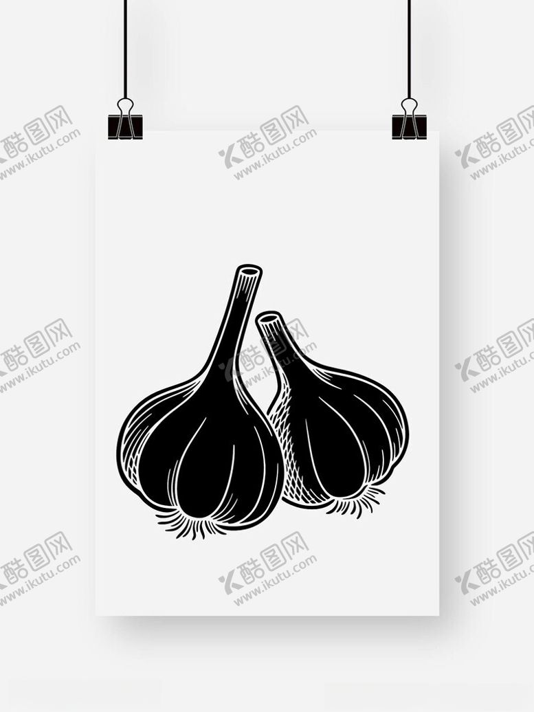 编号：86889209250321459154【酷图网】源文件下载-黑白手绘大蒜艺术挂画