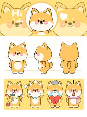 可爱柴犬小狗卡通形象三视图