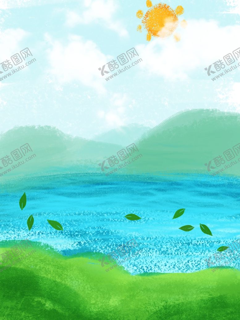 编号：71628705151431579898【酷图网】源文件下载-手绘草地和蓝天的水彩风景背景