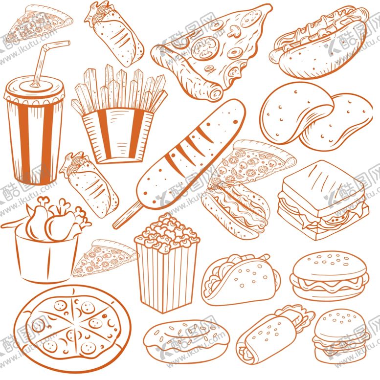 编号：15749904060201493796【酷图网】源文件下载-手绘快餐食品集合