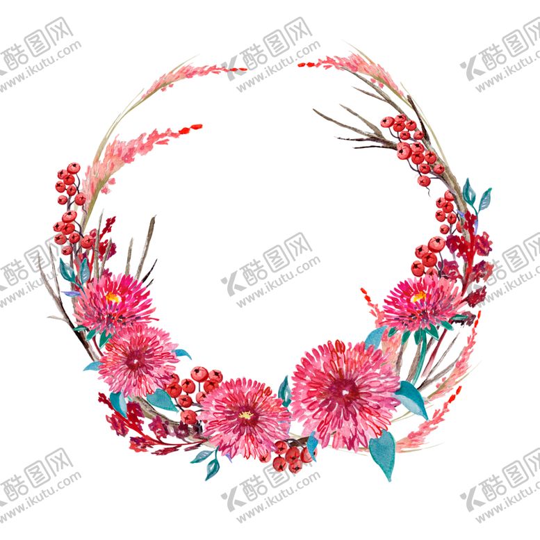 编号：22307409280237222246【酷图网】源文件下载-小清新水彩花圈绘画