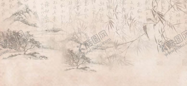 编号：27503109151920059075【酷图网】源文件下载-中式背景竹子水墨诗词水墨