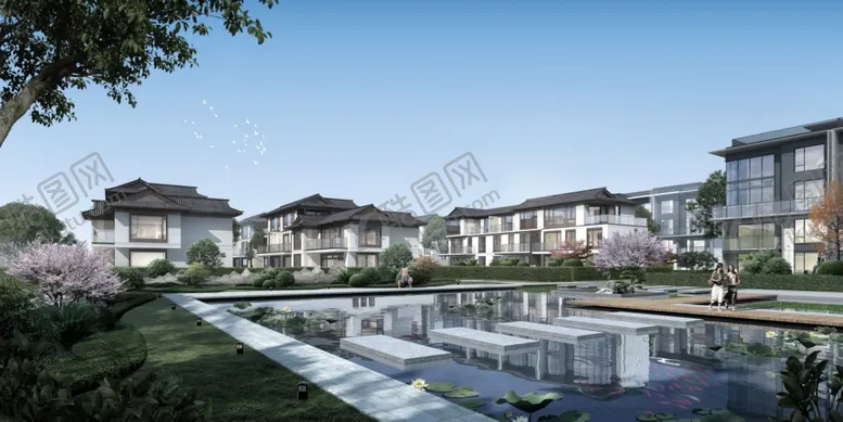 编号：85100204242035458543【酷图网】源文件下载-中式庭院建筑景观效果图