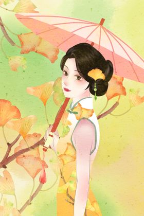 旗袍人物女性国风插画素材