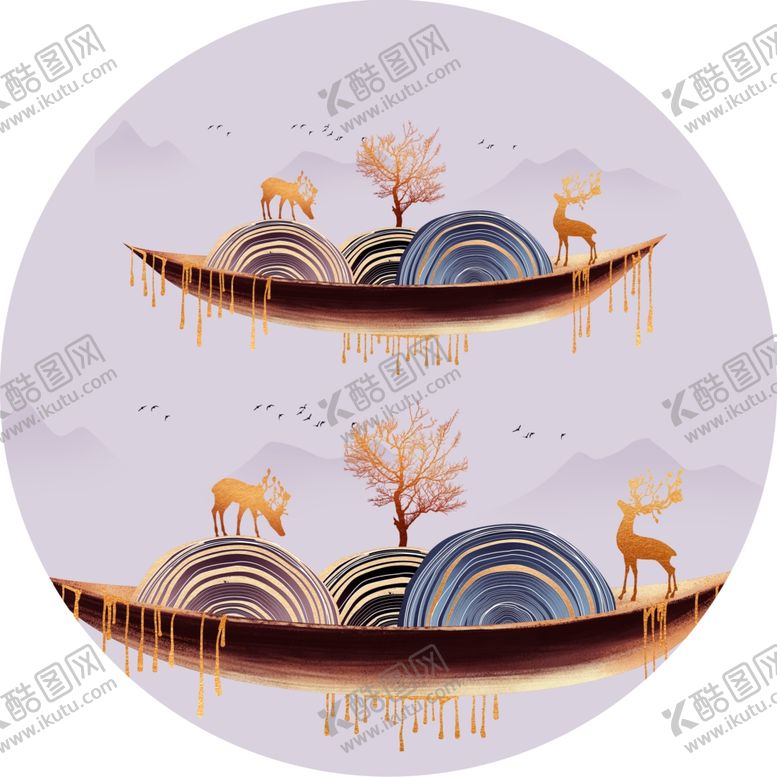 编号：85459201311012564282【酷图网】源文件下载-麋鹿简约树圆形挂画装饰画