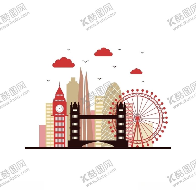 编号：73861409131542103578【酷图网】源文件下载-伦敦景点建筑剪影