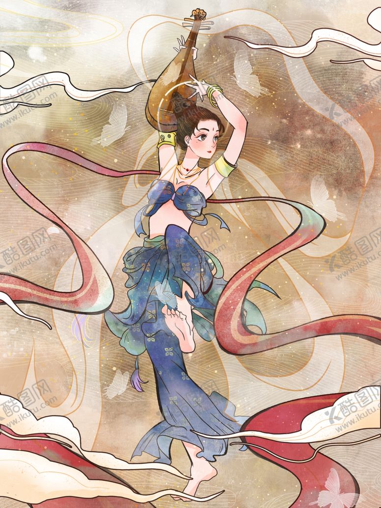 编号：77043304191045317636【酷图网】源文件下载-敦煌飞天插画