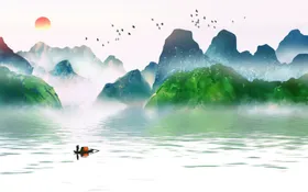 新中式水墨山水背景