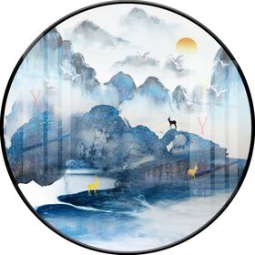 新中式意境山水圆形装饰画