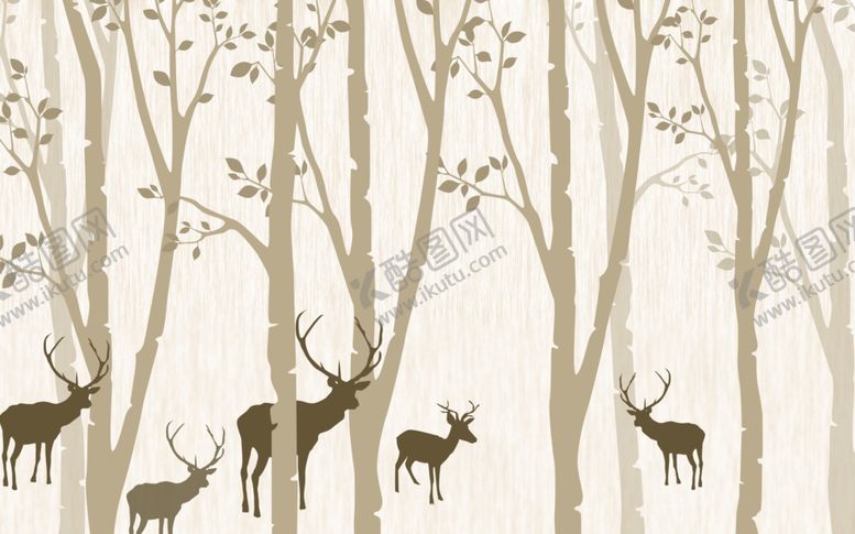 编号：48010109242254229449【酷图网】源文件下载-北欧简约抽象树木电视背景墙图片