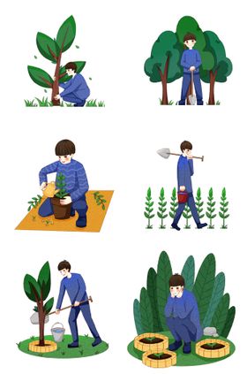 编号：75281909242241173654【酷图网】源文件下载-植树节人物插画合集