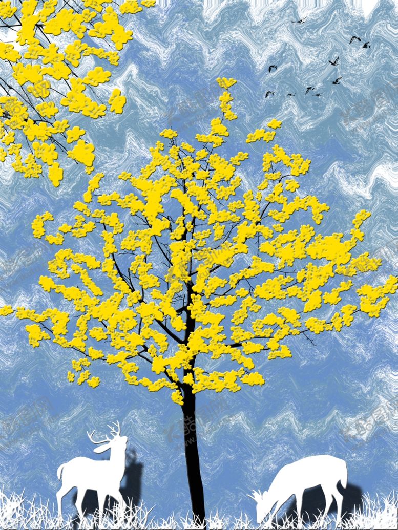 编号：65904010141326038124【酷图网】源文件下载-梦幻手绘黄梅树玄关画