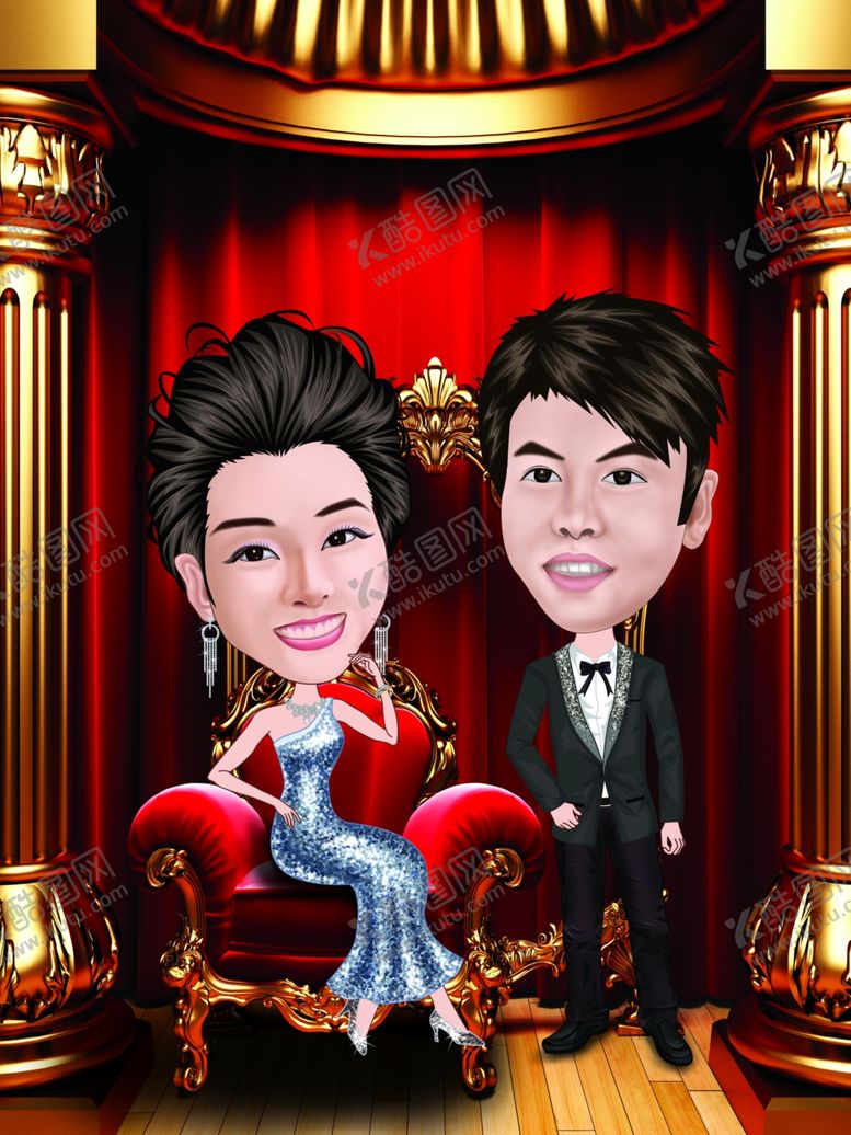 编号：70184910140619423173【酷图网】源文件下载-PSD分层情侣婚礼漫画海报