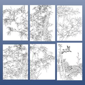 竹子白描画稿六幅