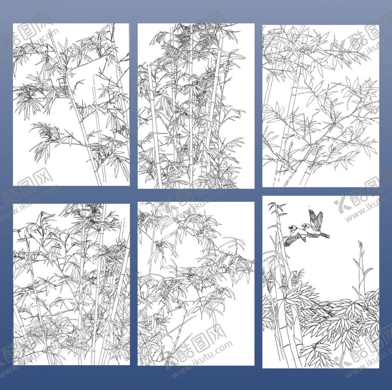 编号：36961811022014059720【酷图网】源文件下载-竹子白描画稿六幅