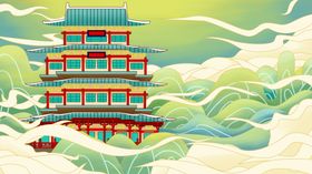 国潮山水插画中风