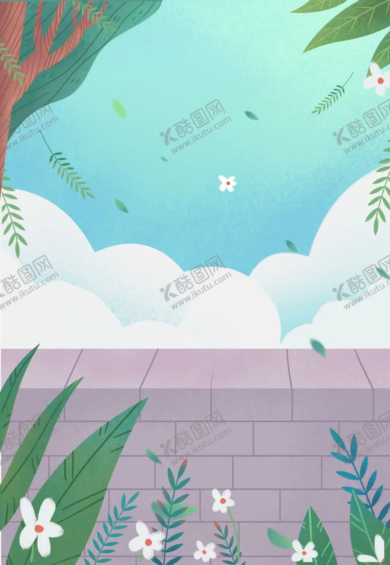 编号：12652406161524587236【酷图网】源文件下载-卡通墙壁草地天空背景