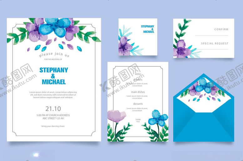 编号：21828911191245033400【酷图网】源文件下载-花卉主题婚礼请柬套装