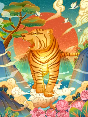 虎年插画海报手绘老新春节