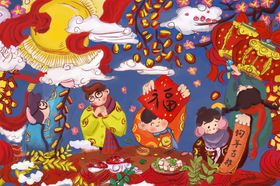 新年春节国风插画卡通背景素材