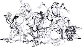 古代人物群像饮酒图