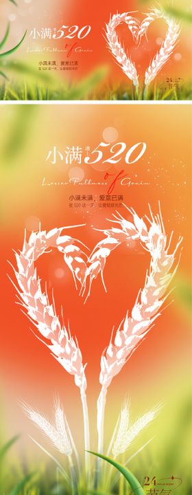 520小满海报爱心麦穗情人节