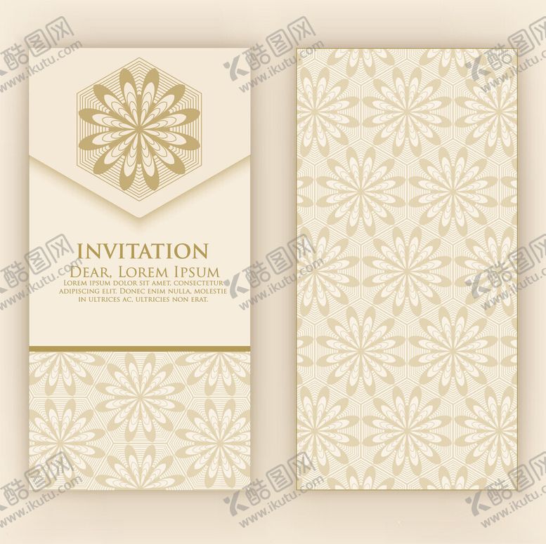 编号：18013904042113279380【酷图网】源文件下载-金色花纹邀请函设计模板
