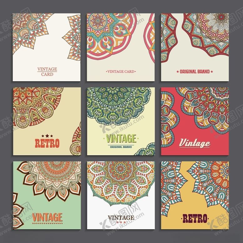 编号：17325106290509383575【酷图网】源文件下载-多彩曼陀罗风格卡片设计