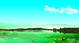 山水荷花背景图