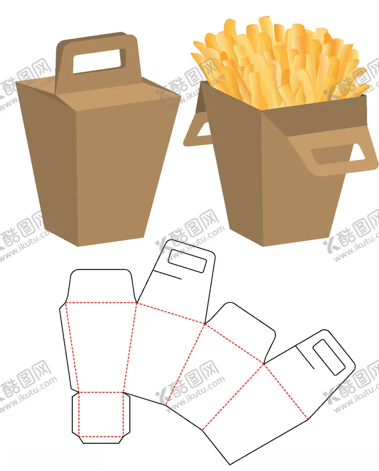 编号：35536304101615347566【酷图网】源文件下载-手提薯条梯形食品纸盒包装