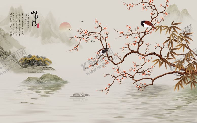 编号：59764405151450033946【酷图网】源文件下载-工笔花鸟背景墙装饰画