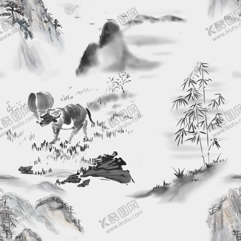 编号：12606801121519455875【酷图网】源文件下载-水墨水牛